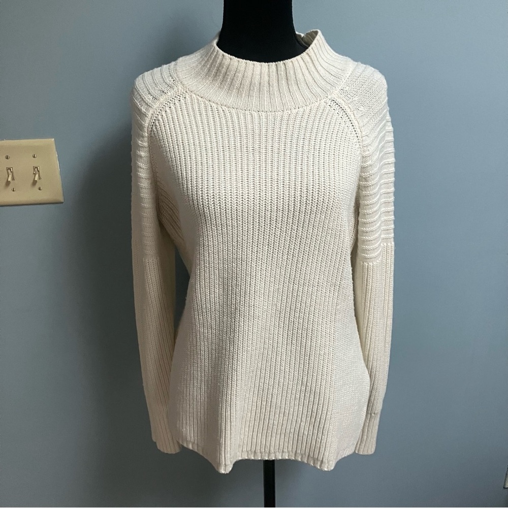 Women’s Venus Large Ivory Long Sleeve Crewneck Sweater Mock Neck Ribbed